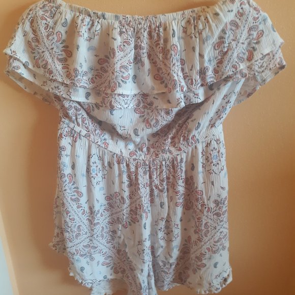 Mudd Strapless Ruffle Paisley Romper Junior Medium - Picture 3 of 6